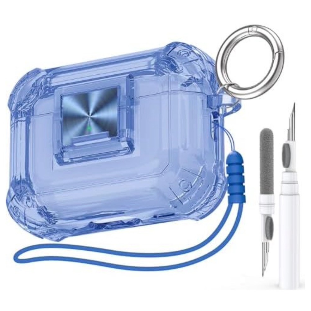 Halunbaby AirPods Pro 2nd Gen Case Cover Clear Blue Lock Clip with Cleaner Kit
